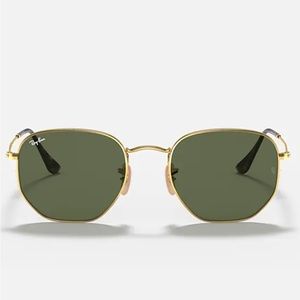 Never worn green and gold ray ban hexagonal glasses